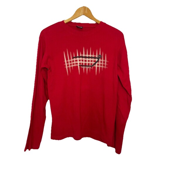 Diesel Red Women's Medium Long Sleeve Graphic Logo Shirt Top Y2K 2000s - Picture 1 of 6